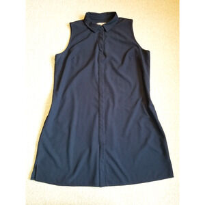 Womens Dress-JOAN VASS STUDIO-navy stretch button-down collared sleeveless-XL